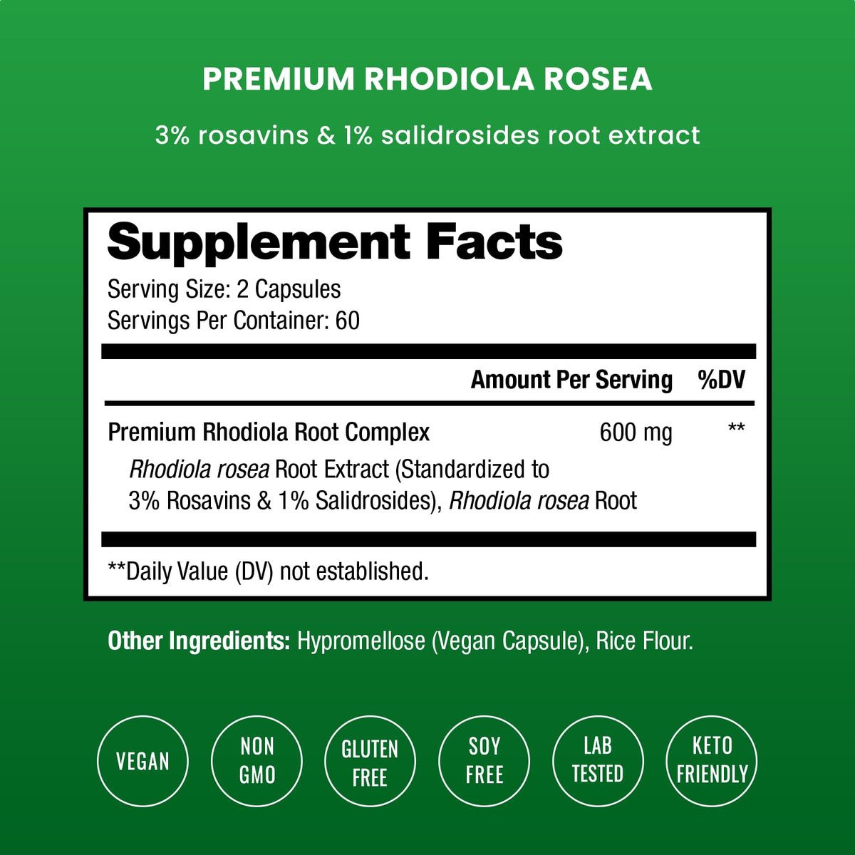 Rhodiola Rosea 600mg | 120 Vegane Kapseln | Adaptogenes Wurzelextrakt für Energie, Stressabbau, Stimmung und Konzentration | Mit Rosavin & Salidrosiden | 300mg Kapseln von NutraChamps