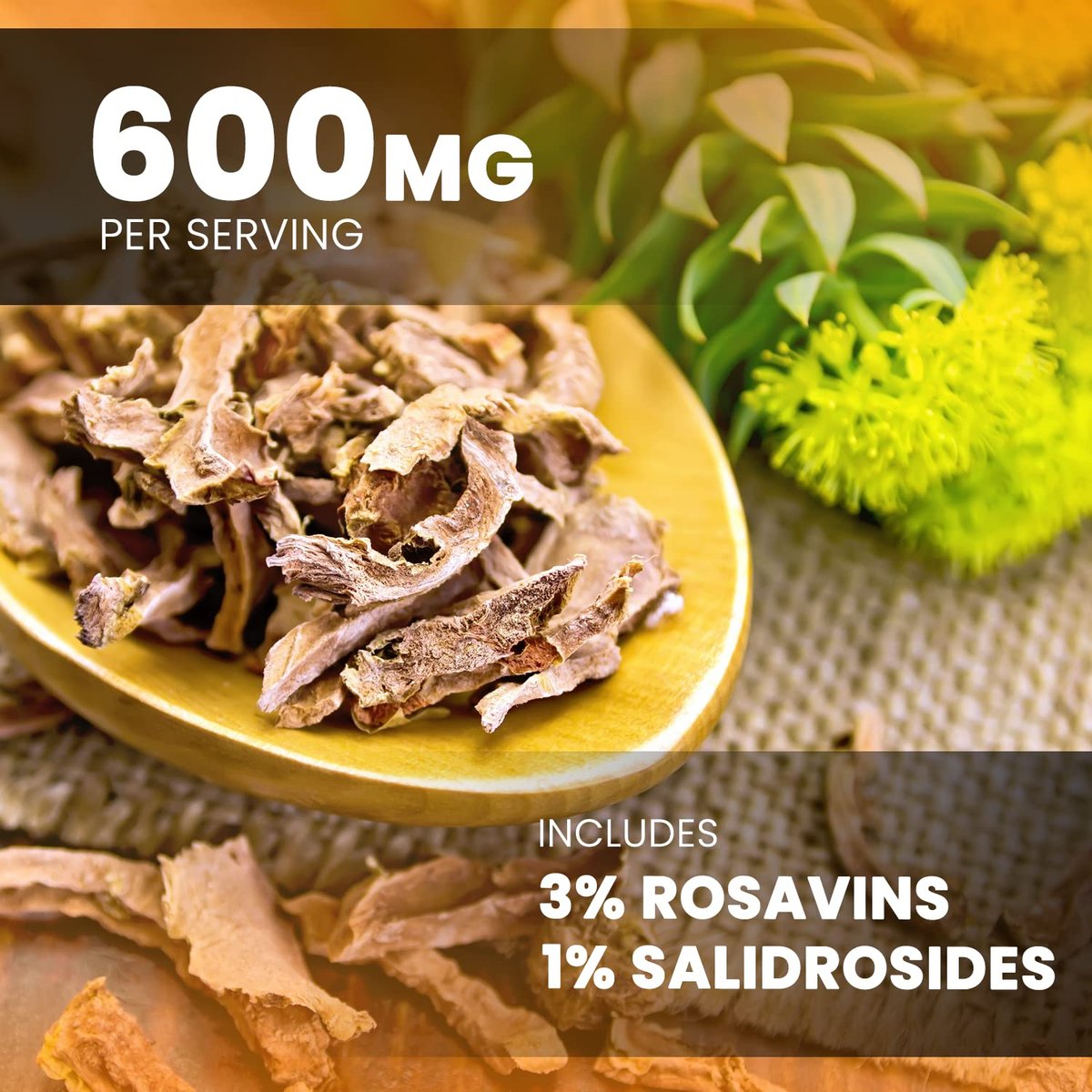 Rhodiola Rosea 600mg | 120 Vegane Kapseln | Adaptogenes Wurzelextrakt für Energie, Stressabbau, Stimmung und Konzentration | Mit Rosavin & Salidrosiden | 300mg Kapseln von NutraChamps