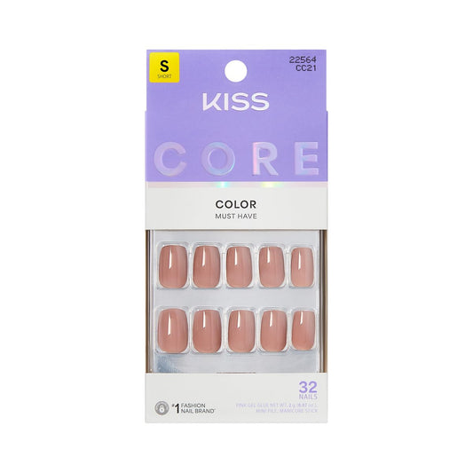 Kiss Core Press On Nägel 'Embullience' Beige Kurze Größe Squoval Form - 32 Nägel mit Kleber