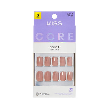 Kiss Core Press On Nägel 'Embullience' Beige Kurze Größe Squoval Form - 32 Nägel mit Kleber