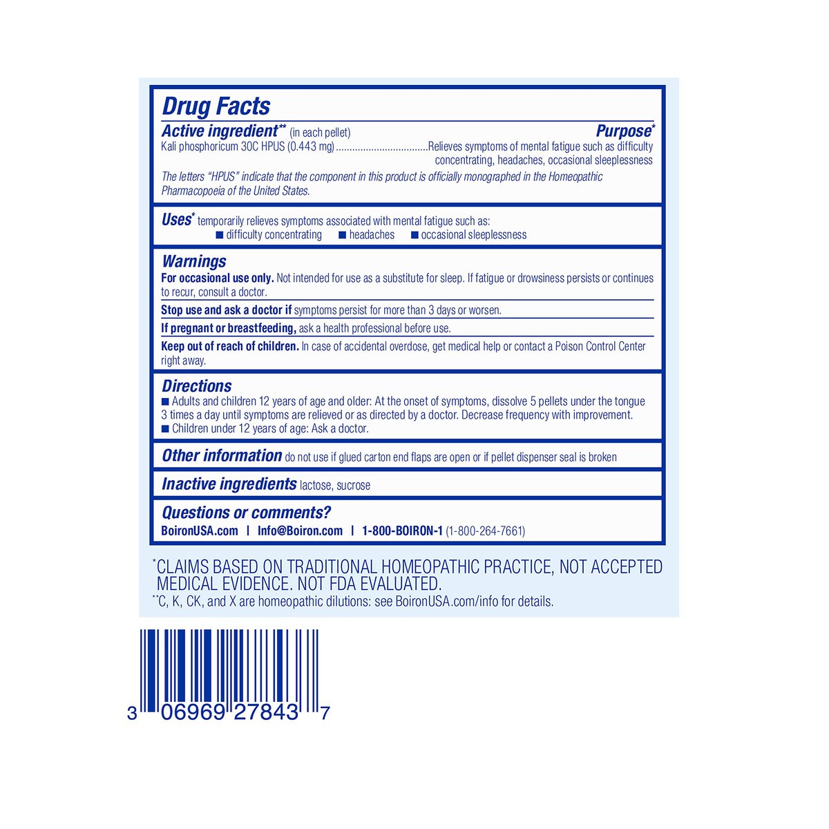 Boiron Kali Phosphoricum 30C Homöopathisches Mittel bei Kopfschmerzen, Schlaflosigkeit, geistiger Erschöpfung und Konzentrationsschwierigkeiten – 3 Packungen (240 Kügelchen)