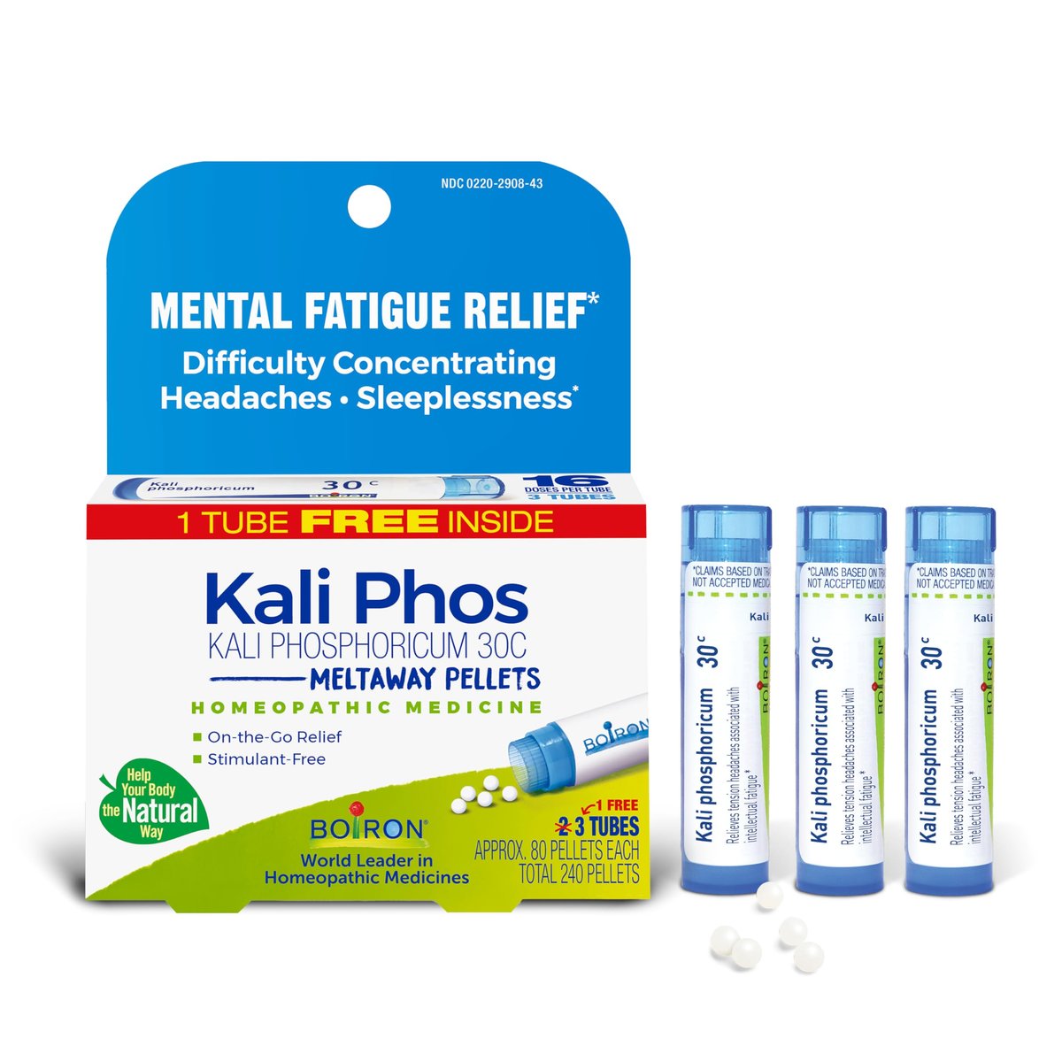 Boiron Kali Phosphoricum 30C Homöopathisches Mittel bei Kopfschmerzen, Schlaflosigkeit, geistiger Erschöpfung und Konzentrationsschwierigkeiten – 3 Packungen (240 Kügelchen)