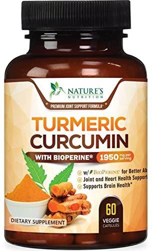Turmeric Curcumin Supplement mit 95% Curcuminoiden, Bio-Turmeric & BioPerine Schwarzer Pfeffer für beste Absorption – Tägliche Gelenk- & Immununterstützung, Vegan, Nicht-GVO, Abgefüllt in den USA – 60 Kapseln