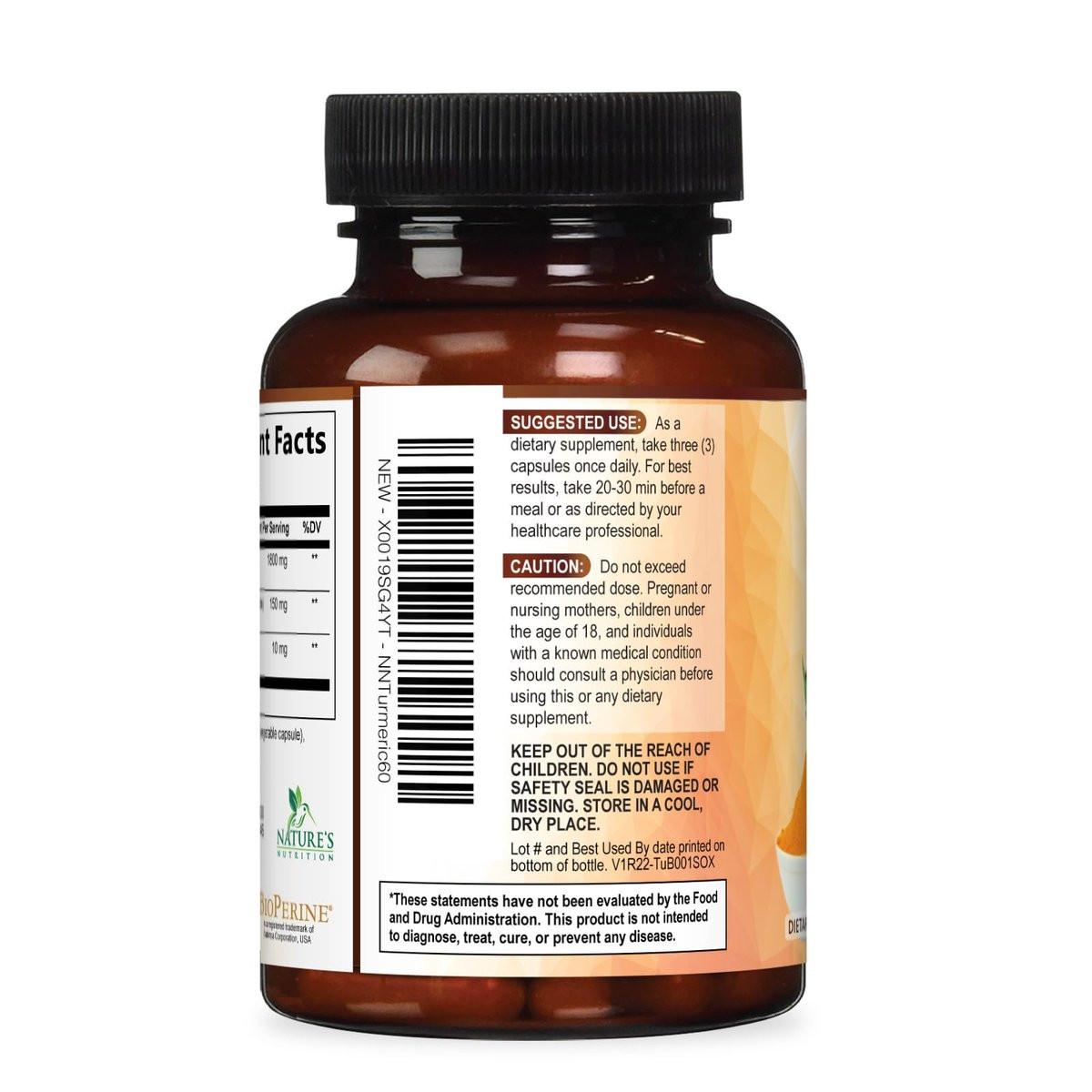 Turmeric Curcumin Supplement mit 95% Curcuminoiden, Bio-Turmeric & BioPerine Schwarzer Pfeffer für beste Absorption – Tägliche Gelenk- & Immununterstützung, Vegan, Nicht-GVO, Abgefüllt in den USA – 60 Kapseln