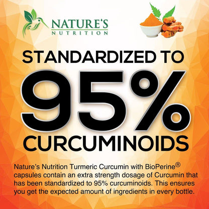 Turmeric Curcumin Supplement mit 95% Curcuminoiden, Bio-Turmeric & BioPerine Schwarzer Pfeffer für beste Absorption – Tägliche Gelenk- & Immununterstützung, Vegan, Nicht-GVO, Abgefüllt in den USA – 60 Kapseln