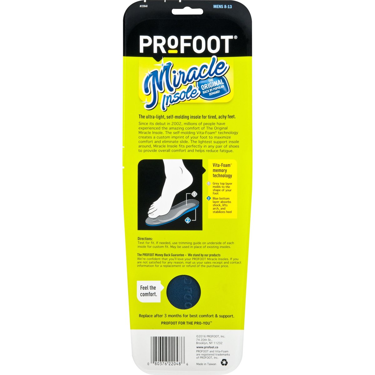 PROFOOT Original Miracle Einlegesohlen – Memory Foam für Herren Größe 8-13 – Ganztägiger Komfort, Fußgewölbeunterstützung und Stoßdämpfung