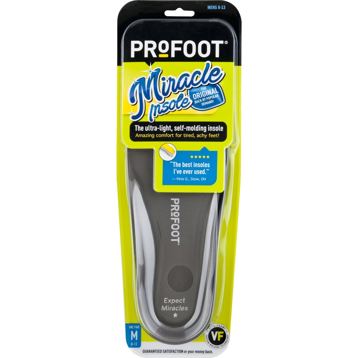PROFOOT Original Miracle Einlegesohlen – Memory Foam für Herren Größe 8-13 – Ganztägiger Komfort, Fußgewölbeunterstützung und Stoßdämpfung