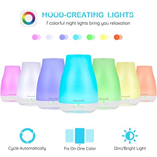 Homeweeks Duftdiffuser 100 ml – Bunter ätherischer Öl-Diffuser mit einstellbarem Nebelmodus, automatischer Abschaltung für Schlafzimmer/Büro/Reise (100 ml, 1er-Pack)