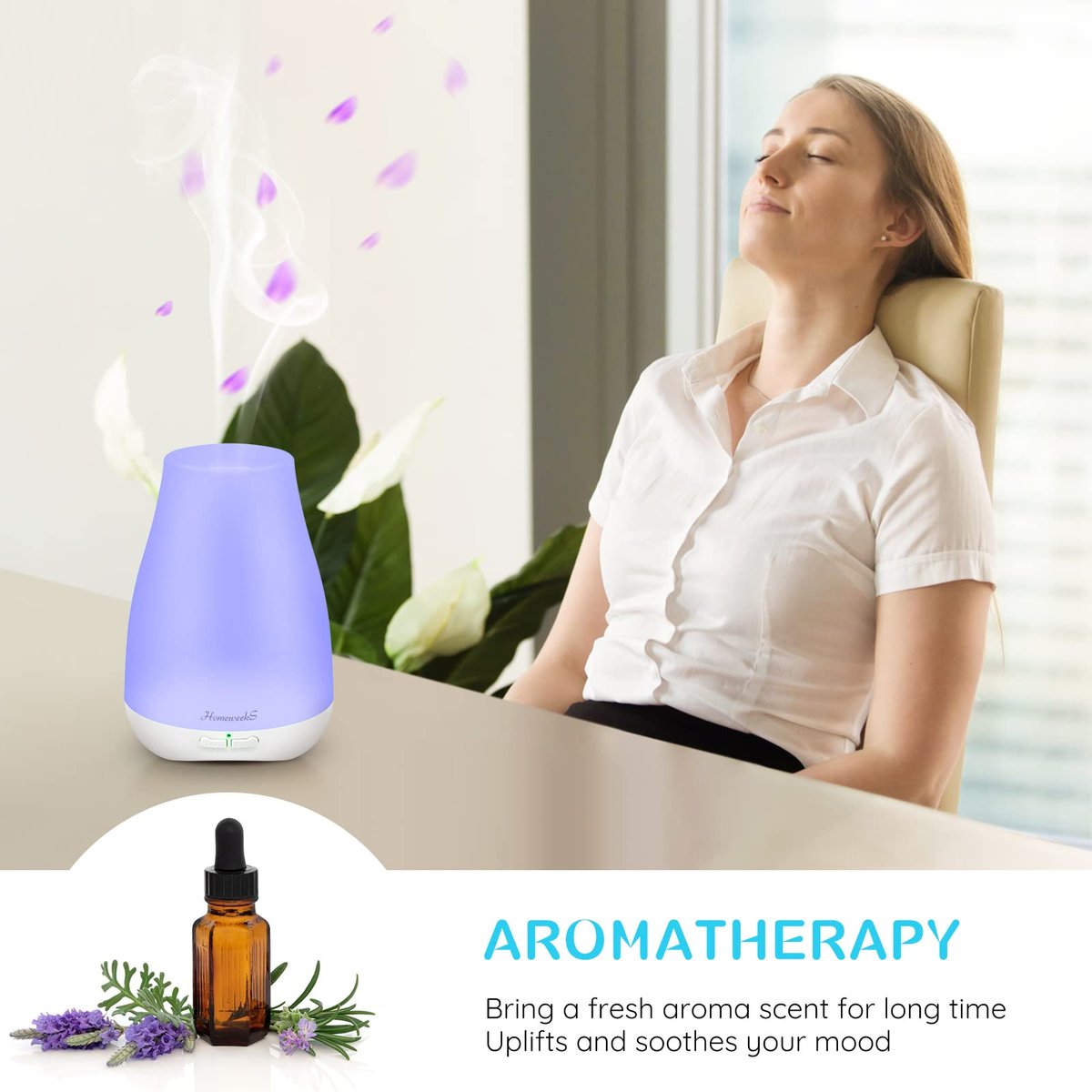 Homeweeks Duftdiffuser 100 ml – Bunter ätherischer Öl-Diffuser mit einstellbarem Nebelmodus, automatischer Abschaltung für Schlafzimmer/Büro/Reise (100 ml, 1er-Pack)