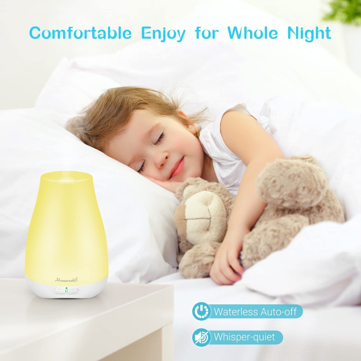 Homeweeks Duftdiffuser 100 ml – Bunter ätherischer Öl-Diffuser mit einstellbarem Nebelmodus, automatischer Abschaltung für Schlafzimmer/Büro/Reise (100 ml, 1er-Pack)