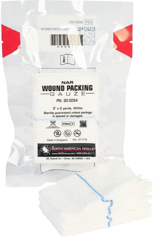 North American Rescue Wundpackungsgaze (Z-gefaltet) - sterile Notfallbandage zur Blutstillung, 3 Zoll x 5 Yards