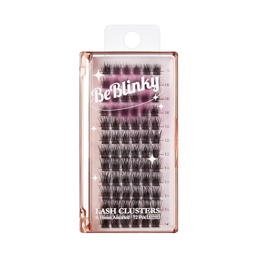 BeBlinky Wimpernverlängerungskit 03, 9mm-16mm, Breites Band, Einfach anzubringen und zu entfernen, Schädigt nicht die natürlichen Wimpern, 72 Wimpern-Cluster – Voluminös