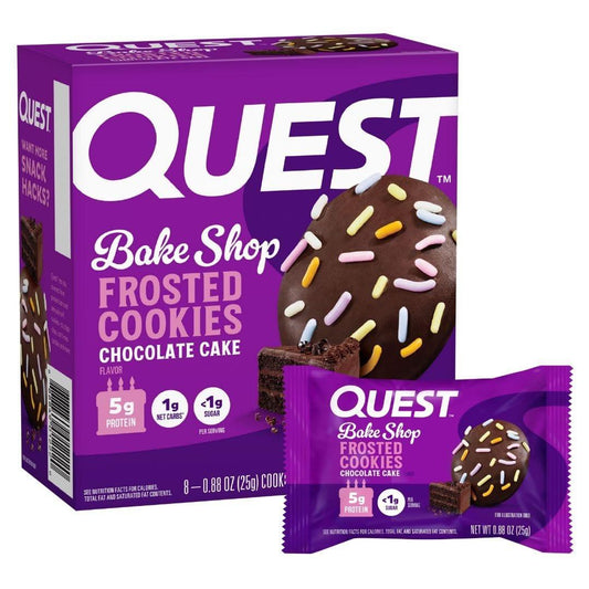 Quest Nutrition Frosted Protein Cookies, Schokoladenkuchen, <1g Zucker, 5g Protein, 1g Netto-Kohlenhydrate, glutenfrei, 8 Kekse