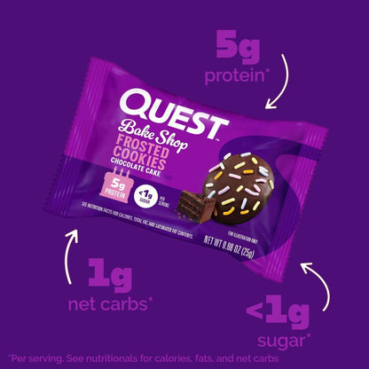 Quest Nutrition Frosted Protein Cookies, Schokoladenkuchen, <1g Zucker, 5g Protein, 1g Netto-Kohlenhydrate, glutenfrei, 8 Kekse