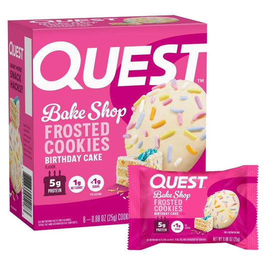 Quest Nutrition Frosted Protein Cookies – Geburtstagskuchen, <1g Zucker, 5g Protein, 1g Netto-Kohlenhydrate, glutenfrei, 8 Kekse
