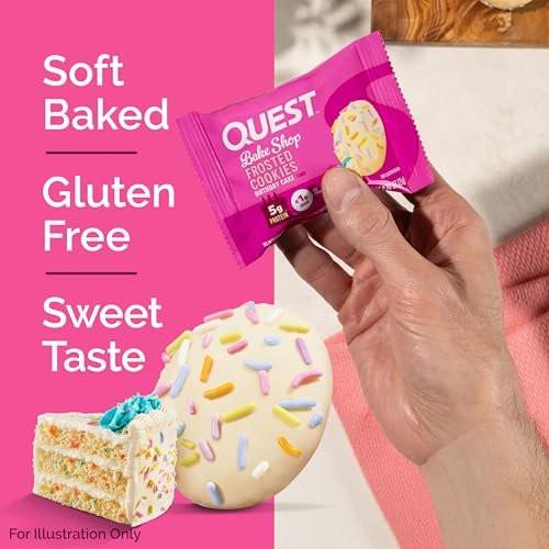 Quest Nutrition Frosted Protein Cookies – Geburtstagskuchen, <1g Zucker, 5g Protein, 1g Netto-Kohlenhydrate, glutenfrei, 8 Kekse