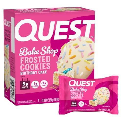 Quest Nutrition Frosted Protein Cookies – Geburtstagskuchen, <1g Zucker, 5g Protein, 1g Netto-Kohlenhydrate, glutenfrei, 8 Kekse