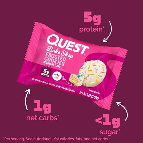 Quest Nutrition Frosted Protein Cookies – Geburtstagskuchen, <1g Zucker, 5g Protein, 1g Netto-Kohlenhydrate, glutenfrei, 8 Kekse