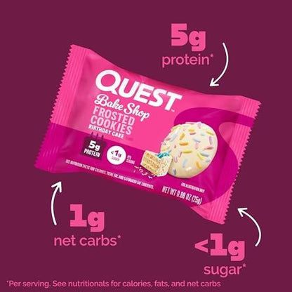 Quest Nutrition Frosted Protein Cookies – Geburtstagskuchen, <1g Zucker, 5g Protein, 1g Netto-Kohlenhydrate, glutenfrei, 8 Kekse