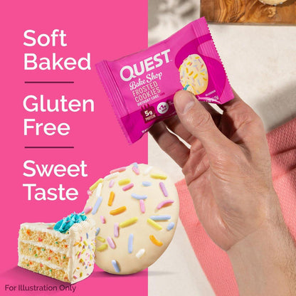 Quest Nutrition Frosted Protein Cookies – Geburtstagskuchen, <1g Zucker, 5g Protein, 1g Netto-Kohlenhydrate, glutenfrei, 8 Kekse
