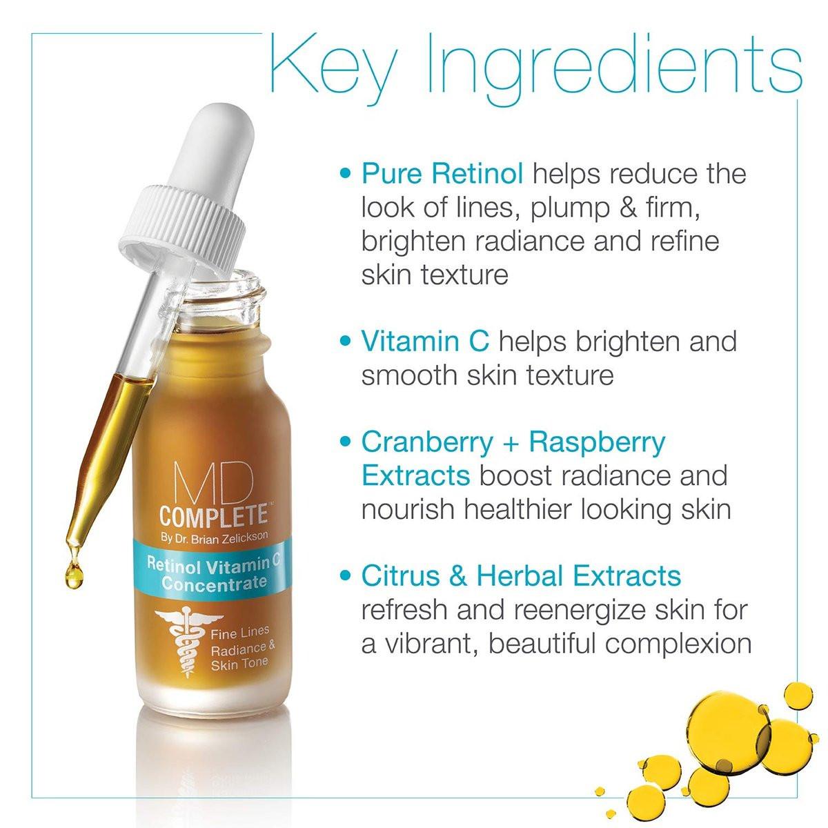MD Complete Retinol Vitamin C Konzentrat Serum | Hochwirksames Anti-Aging Vitamin C Serum mit Retinol, Vitamin C & E, Omega 3-6 & 9, Fruchtsamenextrakten 0,5 fl oz