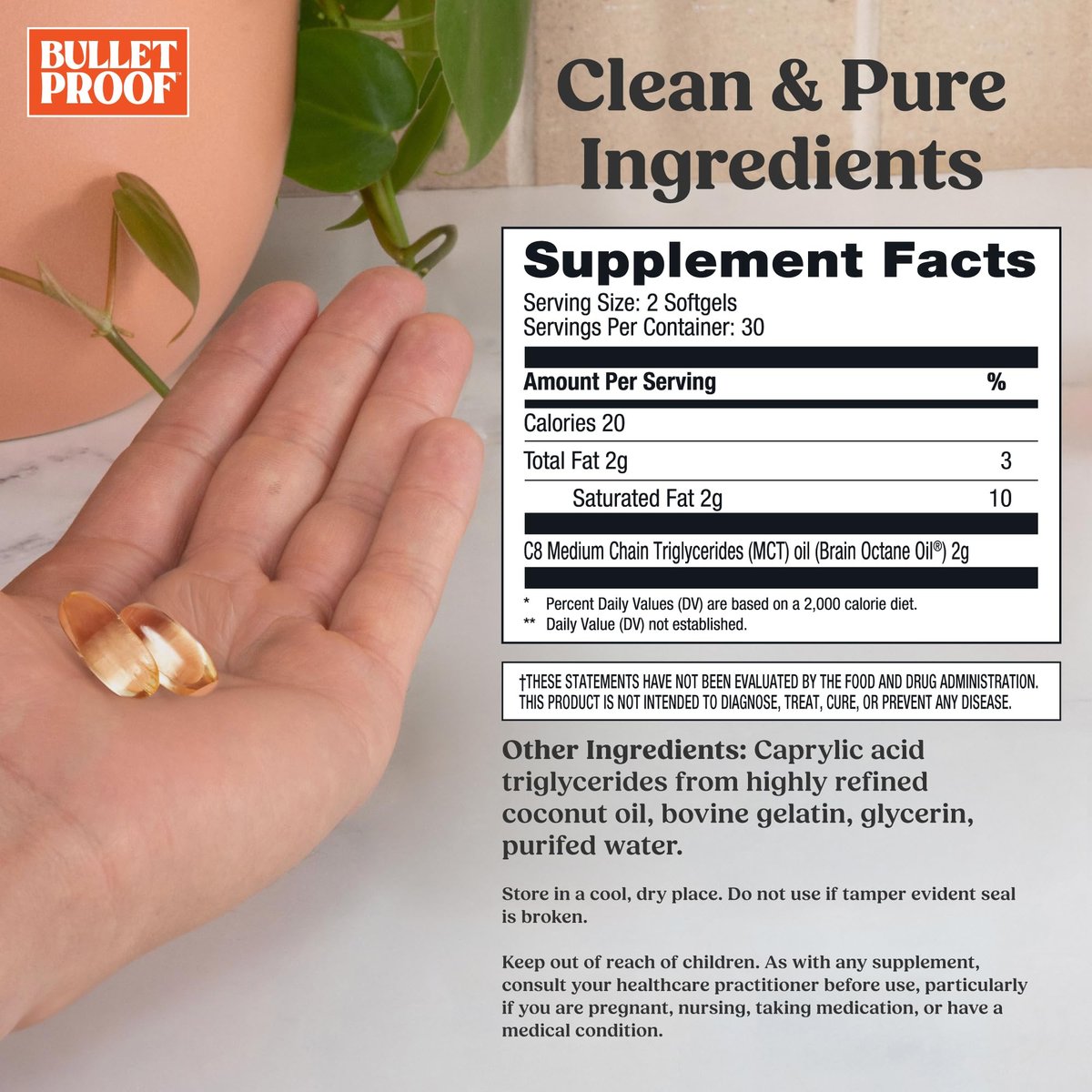 Bulletproof Brain Octane Softgels – 60 Kapseln, reines C8-MCT-Öl für anhaltende Energie