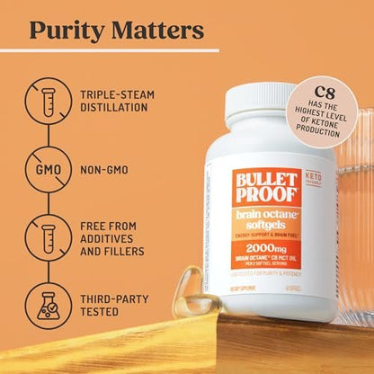 Bulletproof Brain Octane Softgels – 60 Kapseln, reines C8-MCT-Öl für anhaltende Energie
