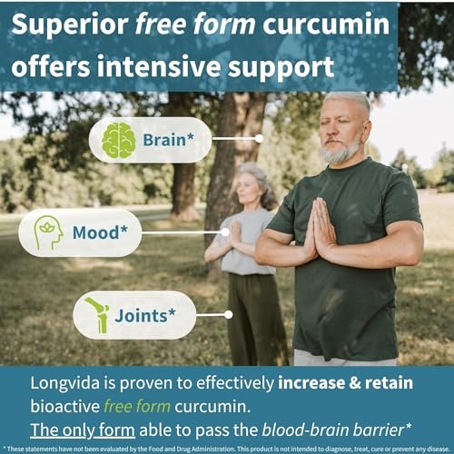 Igennus Longvida Curcumin 500mg – Hochabsorbierendes ‚freies‘ Curcumin, 65-fach höhere Plasmaspiegel, verzögerte Freisetzung (7h Halbwertszeit), Unterstützung für Gehirn & Kognition, vegan, 30 Kapseln