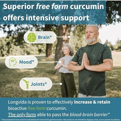Igennus Longvida Curcumin 500mg – Hochabsorbierendes ‚freies‘ Curcumin, 65-fach höhere Plasmaspiegel, verzögerte Freisetzung (7h Halbwertszeit), Unterstützung für Gehirn & Kognition, vegan, 30 Kapseln