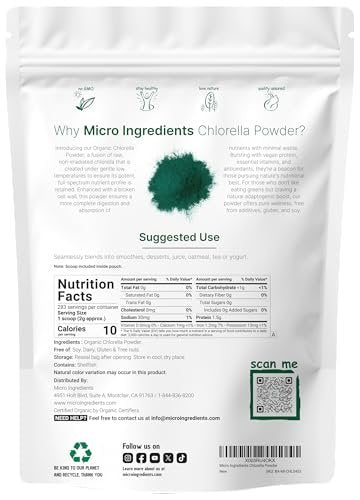 Micro Ingredients Bio Chlorella Pulver, 567 g | Aufgebrochene Zellwände für vollständige Absorption | Rohes Superfood, reich an Protein & Vitaminen | Non-GMO, Vegan, Nicht bestrahlt