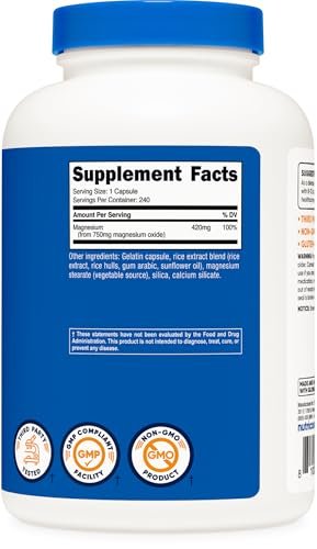 Nutricost Magnesiumoxid 750mg, 240 Kapseln - 420mg elementares Magnesium, Non-GMO, Glutenfrei