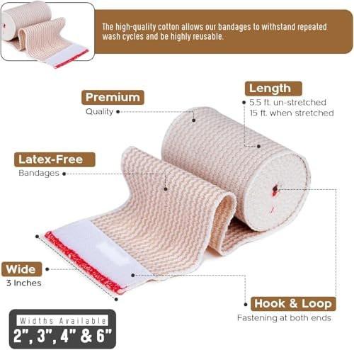 Nexskin Premium Elastische Binde (7,5 cm breit, 2er-Pack) – Latexfreie Sport- und Medizinische Kompressionsbandagen mit Klettverschluss an beiden Enden – Waschbar und wiederverwendbar
