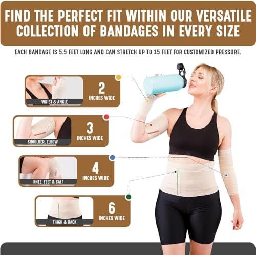 Premium elastische Bandage-Wickel (10 cm breit, 2er-Pack) – Nexskin Latexfreie Sport-/Kompressionsbandagen mit Klettverschluss an beiden Enden – Lebenslange waschbare & wiederverwendbare Bandagen