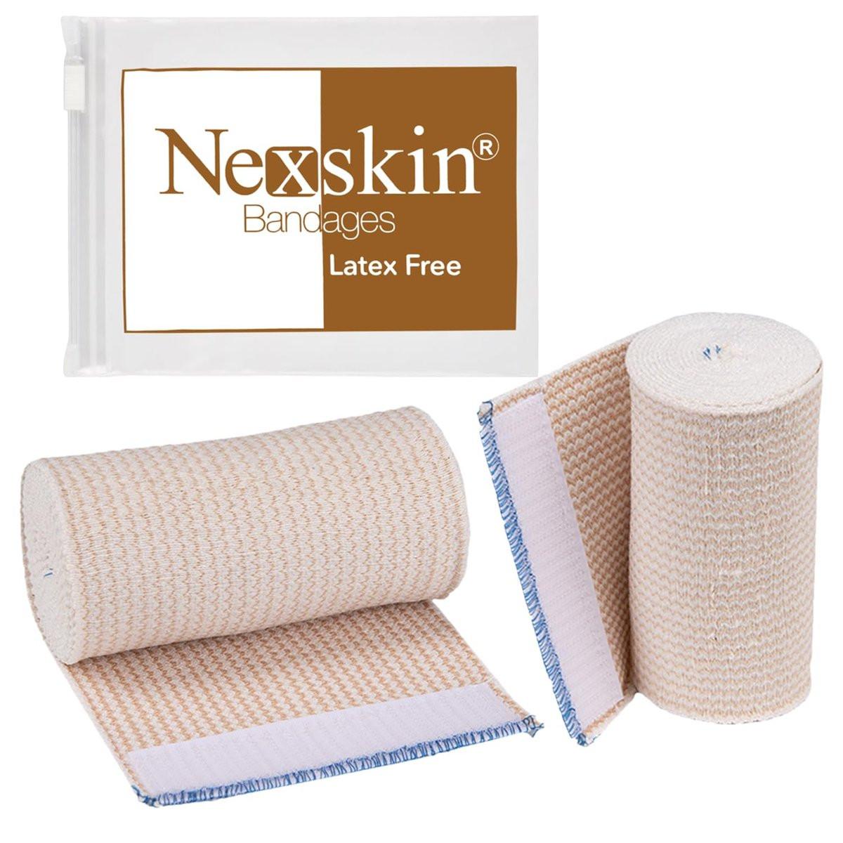 Premium elastische Bandage-Wickel (10 cm breit, 2er-Pack) – Nexskin Latexfreie Sport-/Kompressionsbandagen mit Klettverschluss an beiden Enden – Lebenslange waschbare & wiederverwendbare Bandagen