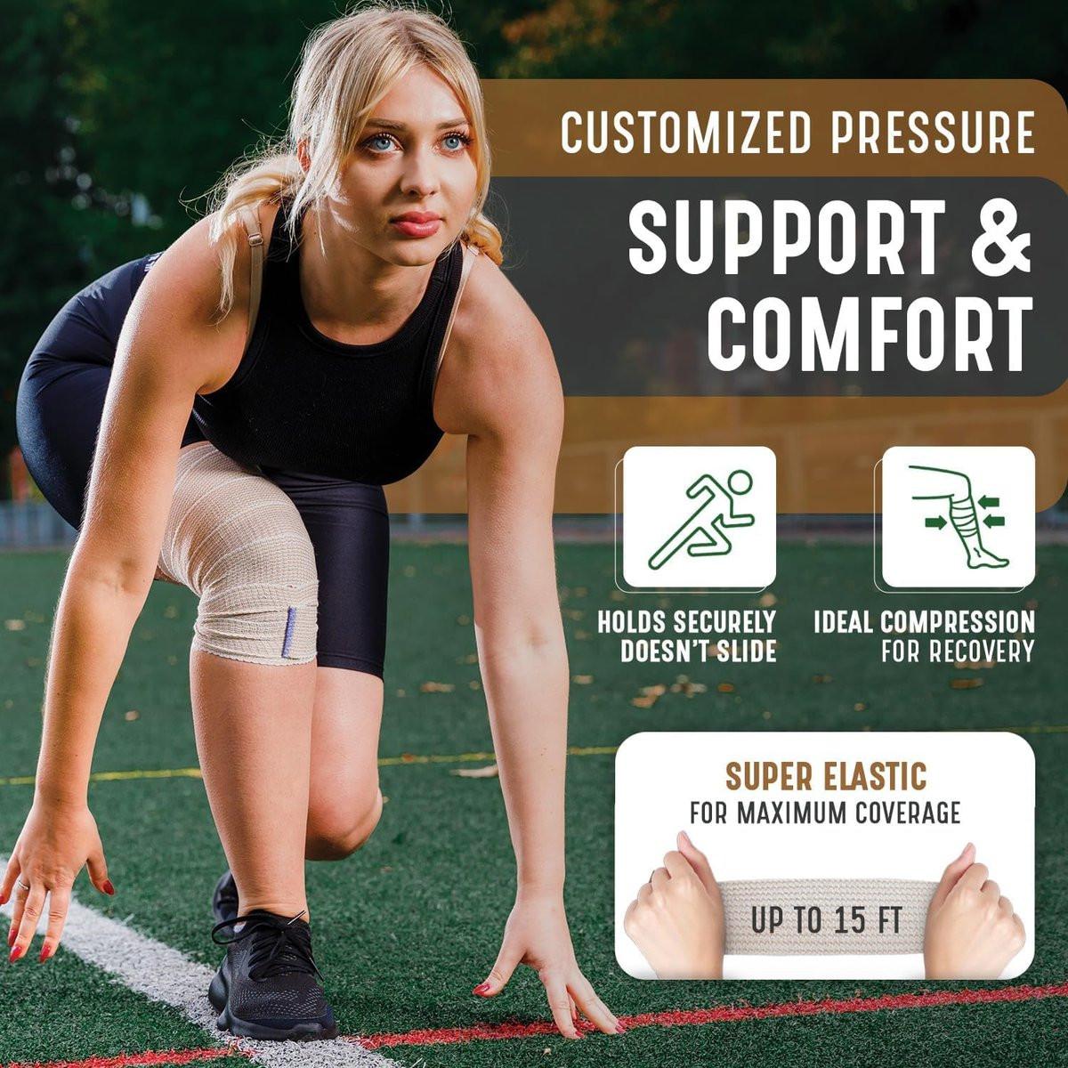 Premium elastische Bandage-Wickel (10 cm breit, 2er-Pack) – Nexskin Latexfreie Sport-/Kompressionsbandagen mit Klettverschluss an beiden Enden – Lebenslange waschbare & wiederverwendbare Bandagen