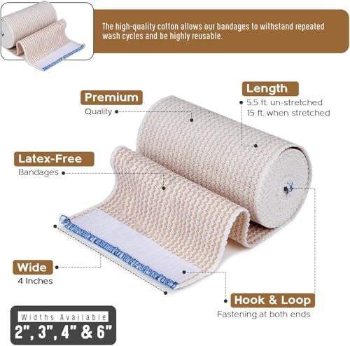 Premium elastische Bandage-Wickel (10 cm breit, 2er-Pack) – Nexskin Latexfreie Sport-/Kompressionsbandagen mit Klettverschluss an beiden Enden – Lebenslange waschbare & wiederverwendbare Bandagen