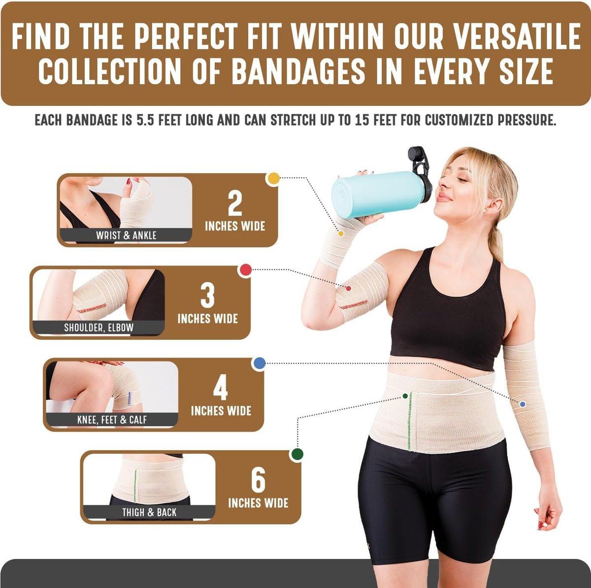 Premium elastische Bandage-Wickel (10 cm breit, 2er-Pack) – Nexskin Latexfreie Sport-/Kompressionsbandagen mit Klettverschluss an beiden Enden – Lebenslange waschbare & wiederverwendbare Bandagen