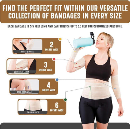 Premium elastische Bandage-Wickel (10 cm breit, 2er-Pack) – Nexskin Latexfreie Sport-/Kompressionsbandagen mit Klettverschluss an beiden Enden – Lebenslange waschbare & wiederverwendbare Bandagen