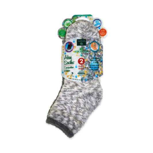 Earth Therapeutics Aloe Socken – Mit Aloe Vera & Vitamin E – Hilft bei trockenen Füßen, rissigen Fersen, Hornhaut – In Kombination mit Lotion – Grau/Confetti (2 Paare)