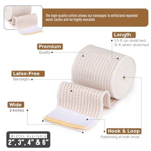Nexskin Premium elastische Bandage (5 cm breit, 2er-Pack) - Latexfreie Sport- und Medizin-Kompressionsbandagen mit Klettverschluss an beiden Enden - Waschbar und wiederverwendbar