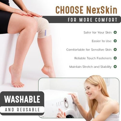 Nexskin Premium Elastische Bandage (7,5 cm breit, 4er-Pack) – Latexfreie Sport-/Kompressionsbandagen mit Klettverschluss an beiden Enden – Waschbar & wiederverwendbar