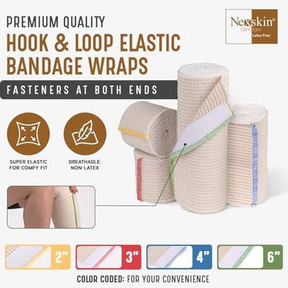 Nexskin Premium elastische Bandage (5 cm breit, 2er-Pack) - Latexfreie Sport- und Medizin-Kompressionsbandagen mit Klettverschluss an beiden Enden - Waschbar und wiederverwendbar