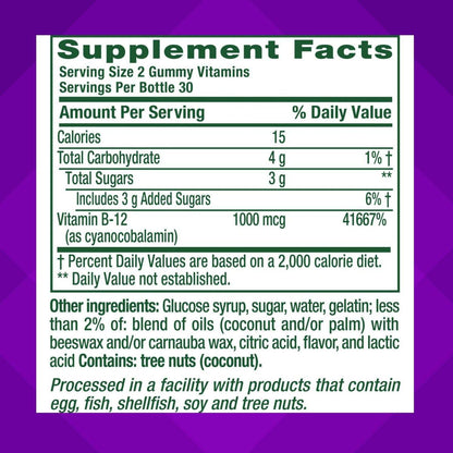 Vitafusion Vitamin B12 Gummis | 1000 mcg | 60 Gummis für Erwachsene | Himbeergeschmack | Glutenfrei