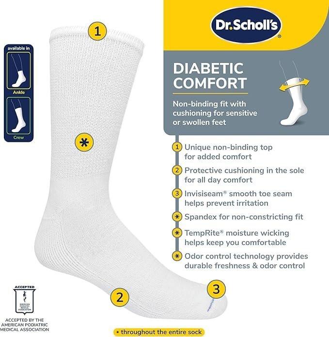 Dr. Scholl's Herren Diabetes- und Durchblutungsstrümpfe, Weiß, Größe 13-15 (4 Paar)