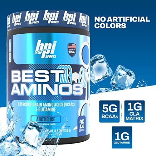 BPI Sports Best Aminos – BCAA Pulver nach dem Training & Glutamin Erholungsgetränk mit verzweigtkettigen Aminosäuren für Hydratation & Erholung, für Männer & Frauen – Arctic Ice – 25 Portionen