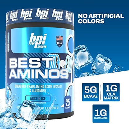 BPI Sports Best Aminos – BCAA Pulver nach dem Training & Glutamin Erholungsgetränk mit verzweigtkettigen Aminosäuren für Hydratation & Erholung, für Männer & Frauen – Arctic Ice – 25 Portionen