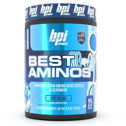 BPI Sports Best Aminos – BCAA Pulver nach dem Training & Glutamin Erholungsgetränk mit verzweigtkettigen Aminosäuren für Hydratation & Erholung, für Männer & Frauen – Arctic Ice – 25 Portionen
