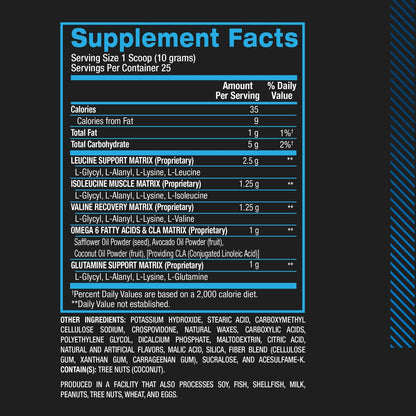 BPI Sports Best Aminos – BCAA Pulver nach dem Training & Glutamin Erholungsgetränk mit verzweigtkettigen Aminosäuren für Hydratation & Erholung, für Männer & Frauen – Arctic Ice – 25 Portionen