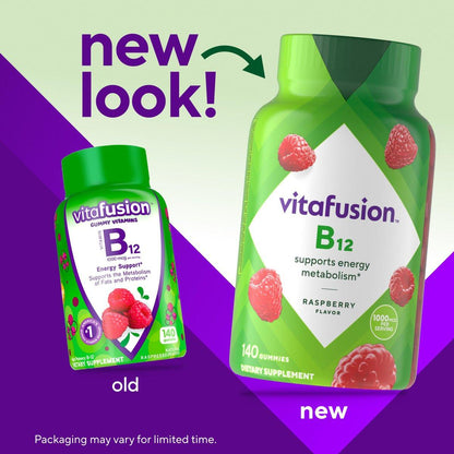 Vitafusion Vitamin B12 Gummis | 1000 mcg | 140 Erwachsene Gummivitamine | Für Frauen & Männer | Himbeergeschmack | Gluten- und laktosefrei