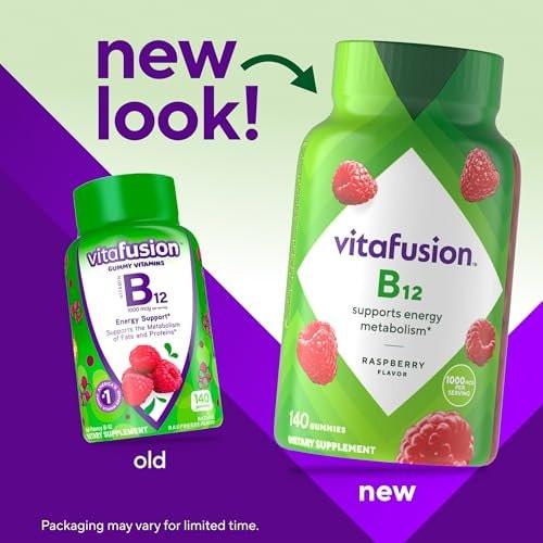 Vitafusion Vitamin B12 Gummis | 1000 mcg | 140 Erwachsene Gummivitamine | Für Frauen & Männer | Himbeergeschmack | Gluten- und laktosefrei